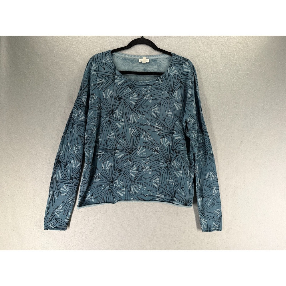 Garnet Hill Sweater Womens Small Blue Silk Blend Botanical Boxy Lagenlook Artsy
